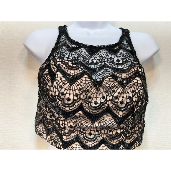 Sequin Hearts Women's Crop Lace Tank Top Summer Size 1 Black Back Zip Sleeveless - Picture 6 of 8